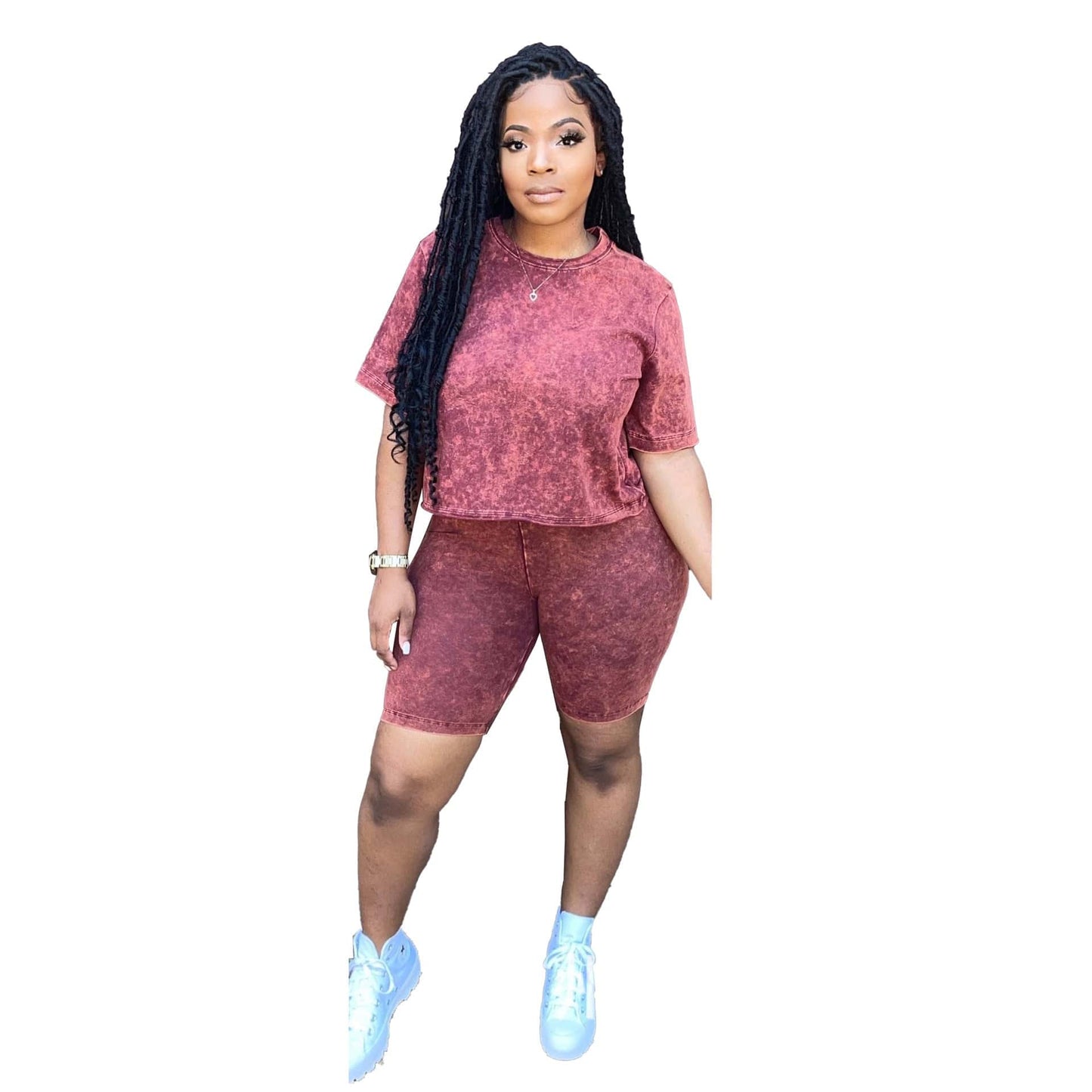 XL / Red Fashion printed short sleeve casual 2 piece short pants set for lady t shirt and pants set women shirt and short set
