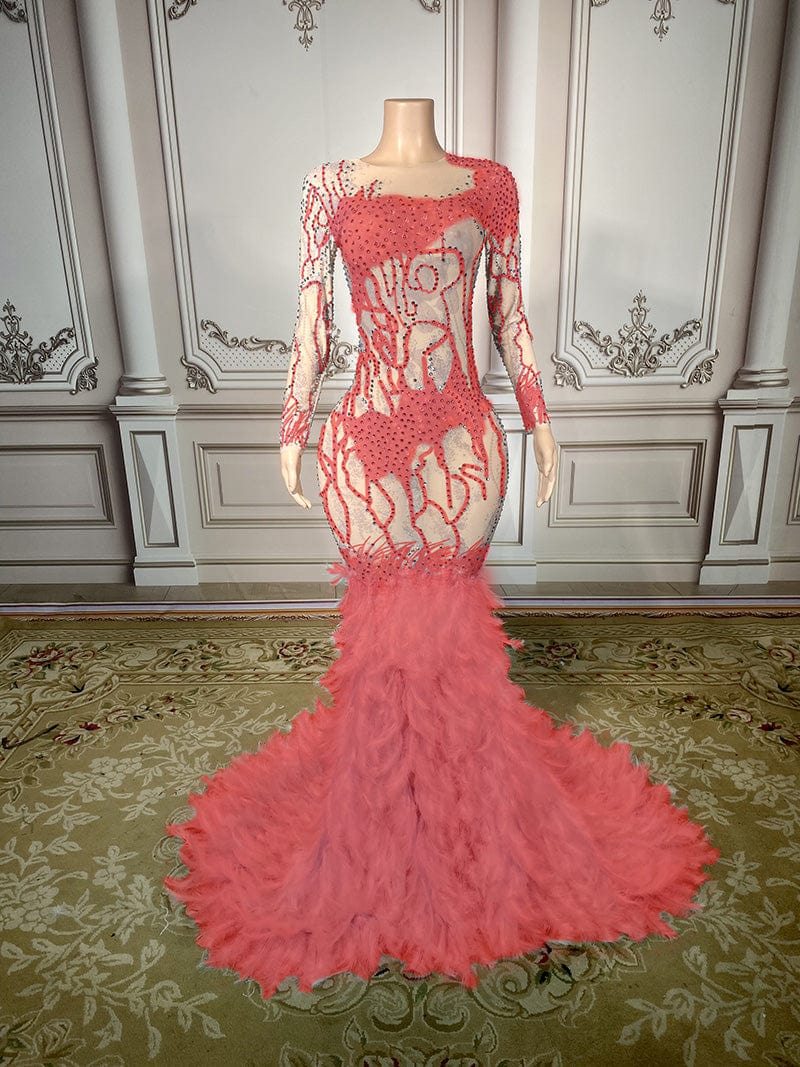 XL / Red / Floor Length NOVANCE gorgeous pearls evening dress 2023 sparking elegant feather light blue long dress with rhinestones wedding dresses