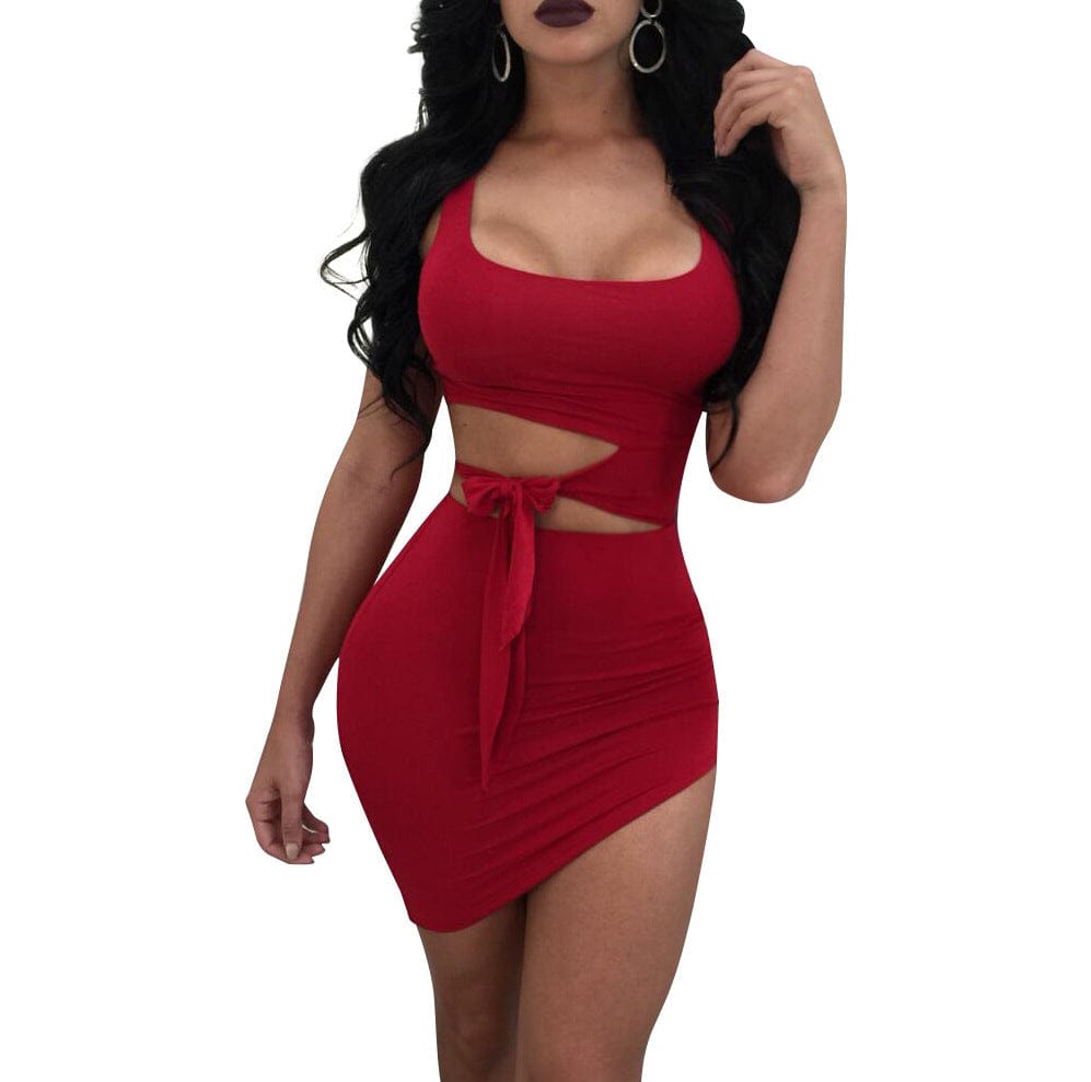 XL / Red hot sale in the world women bandage dress irregular cutting tight dresses