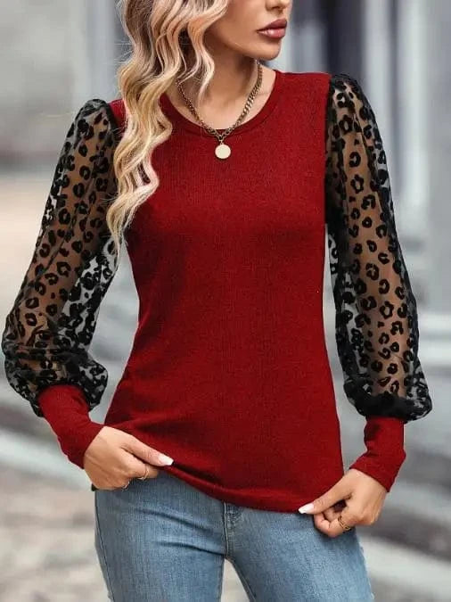 XL / Red / Polyester 2023 Hot Sale Women Summer & Autumn Slim Fit And Slimming Color Blocking Long Sleeved Top Shirts Casual T-shirt