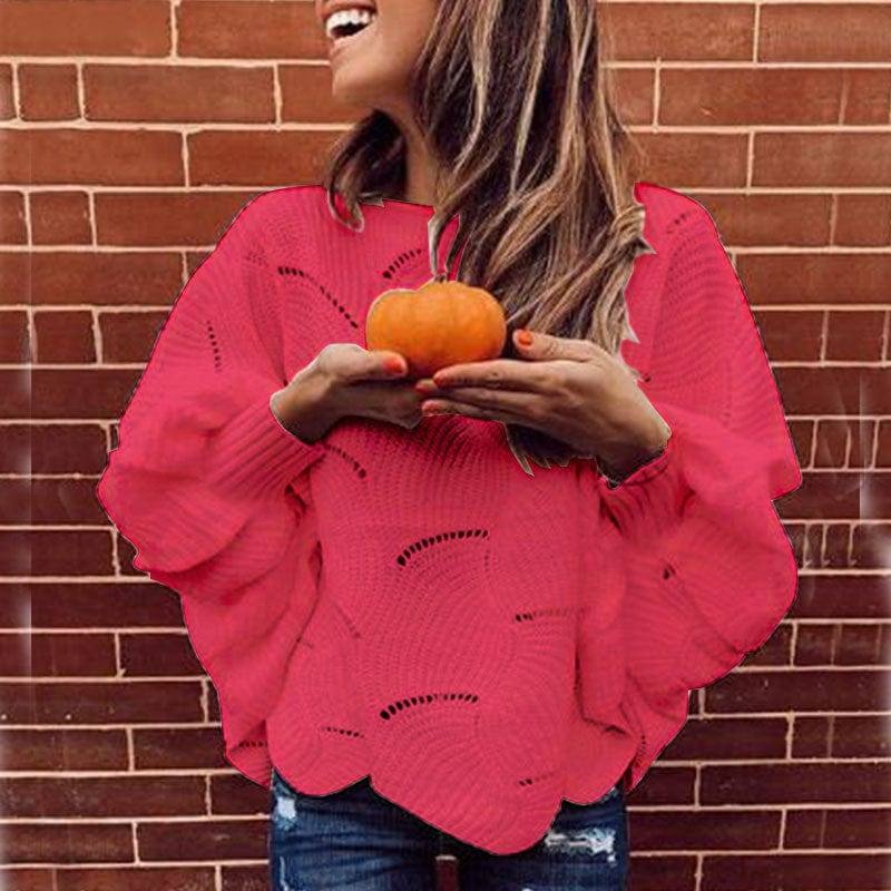 XL / Red Thickened Solid Color Sweater Women's Round Neck Top Autumn And Winter New Lazy Wind Knitted Base Shirt Outer Wear