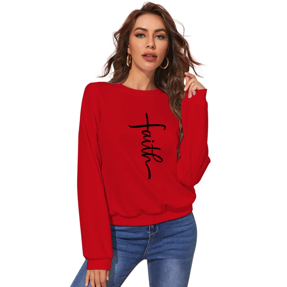 XL / Red Womens Fall Clothing 2022 Women Loose Offset Pyrography Sweatshirt