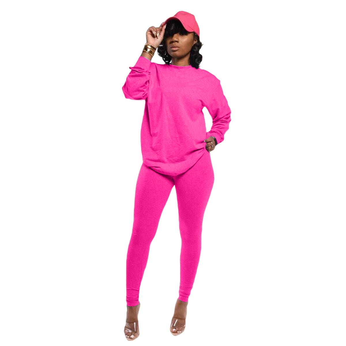XL / rose red Fall Jogger Women Two Piece Set Casual Long Sleeve T Shirt Top Leggings Pants Tracksuit Sweatsuit Sportswear Suit Coldker