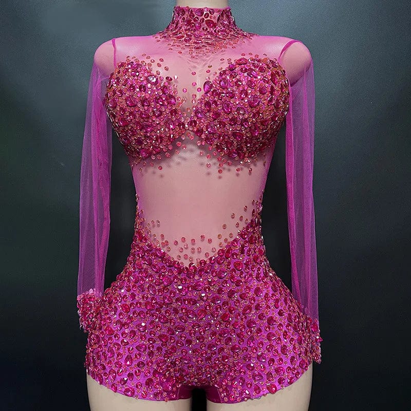 XL / rose red Novance Y2113 Trend Items 2023 Bodysuit For Women Plus Size Rhinestone Romper Jumpsuit Noir Woman Body Slim Bustier Dos Nus