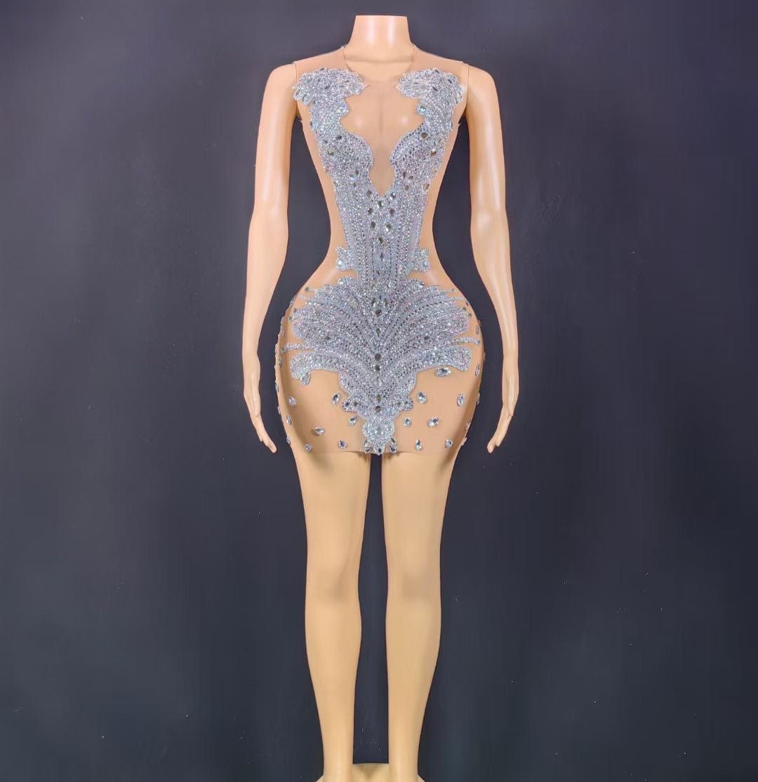 XL / silver NOVANCE hot selling products 2023 shiny diamonds sexy sheer low cut dress mini luxury crystals cocktail dresses for nightclub