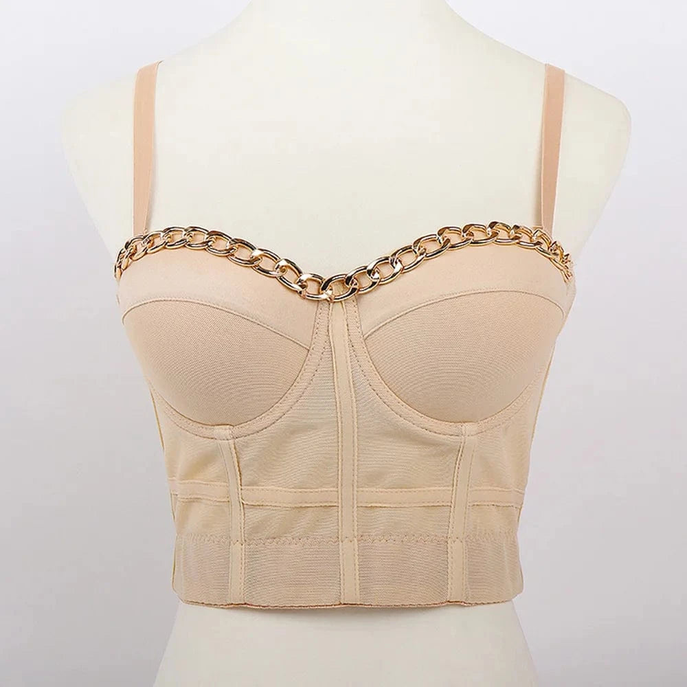 XL / Skin color Factory wholesale sexy underwear chain bra women's tight top