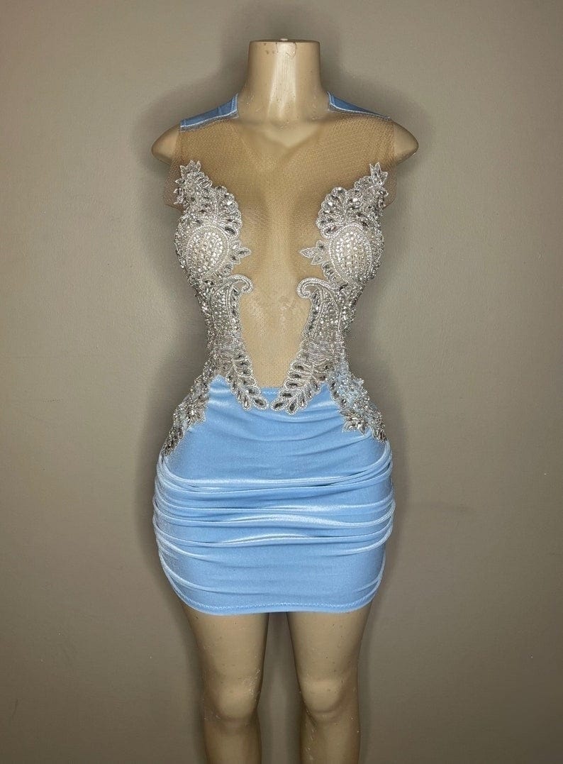 XL / TH23091101 Ocstrade 2023 Design Rhinestone Sexy Party Dress Shinning Crystal Mesh Birthday Outfits Dress Blue Mini Club Dresses