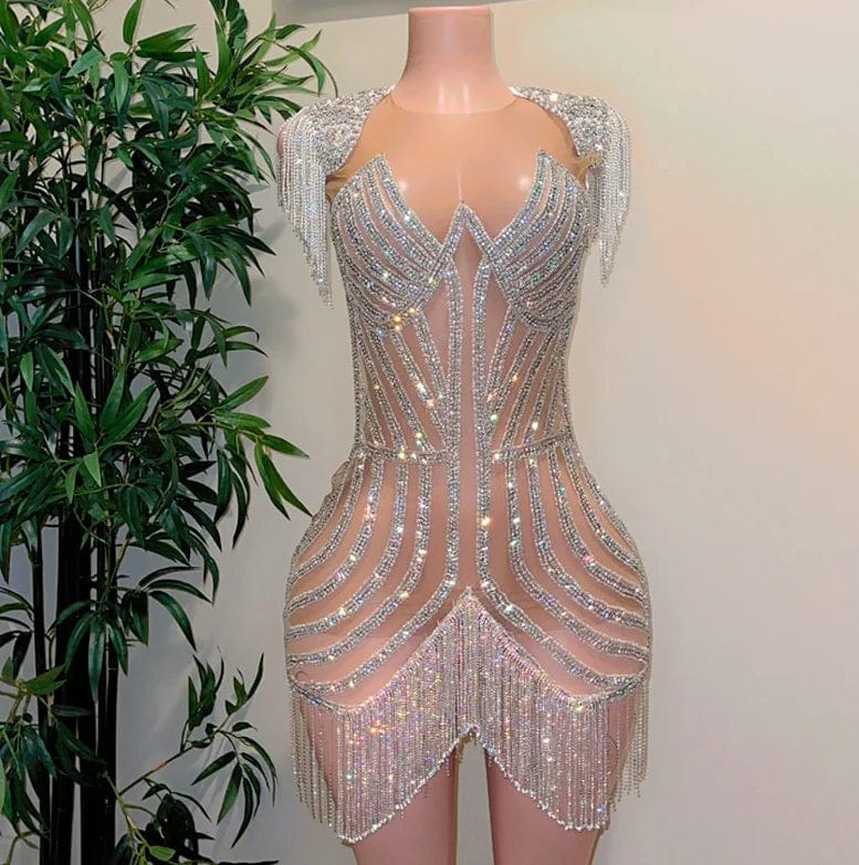 XL / TH24011907 silver Ocstrade Rhinestones Chain Beaded Dress Slim Private Labels Designer Quality Party Club Dress Night Dresses For Woman Sexy Short