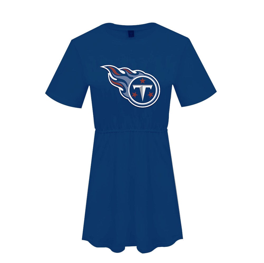 XL / titans cheap casual women dress custom nfl print polyester plus size dress comfortable loose t shirt ladies leisure dresses