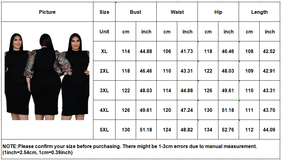 XL to 5XL New sexy black sequin bubble sleeve fat woman dress