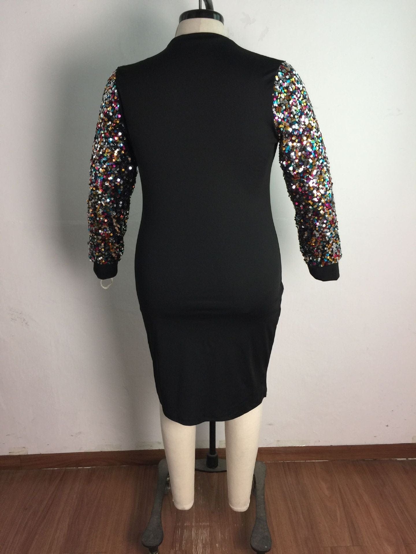 XL to 5XL New sexy black sequin bubble sleeve fat woman dress