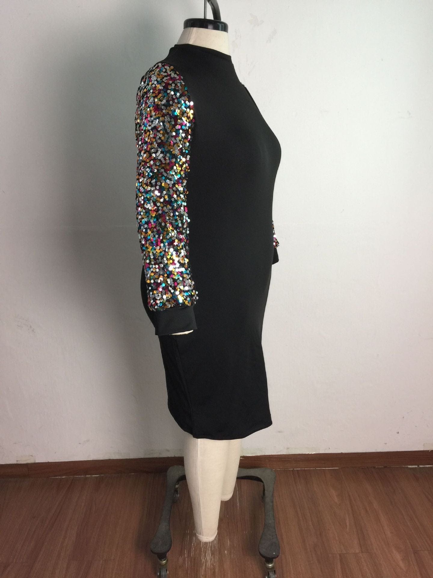 XL to 5XL New sexy black sequin bubble sleeve fat woman dress