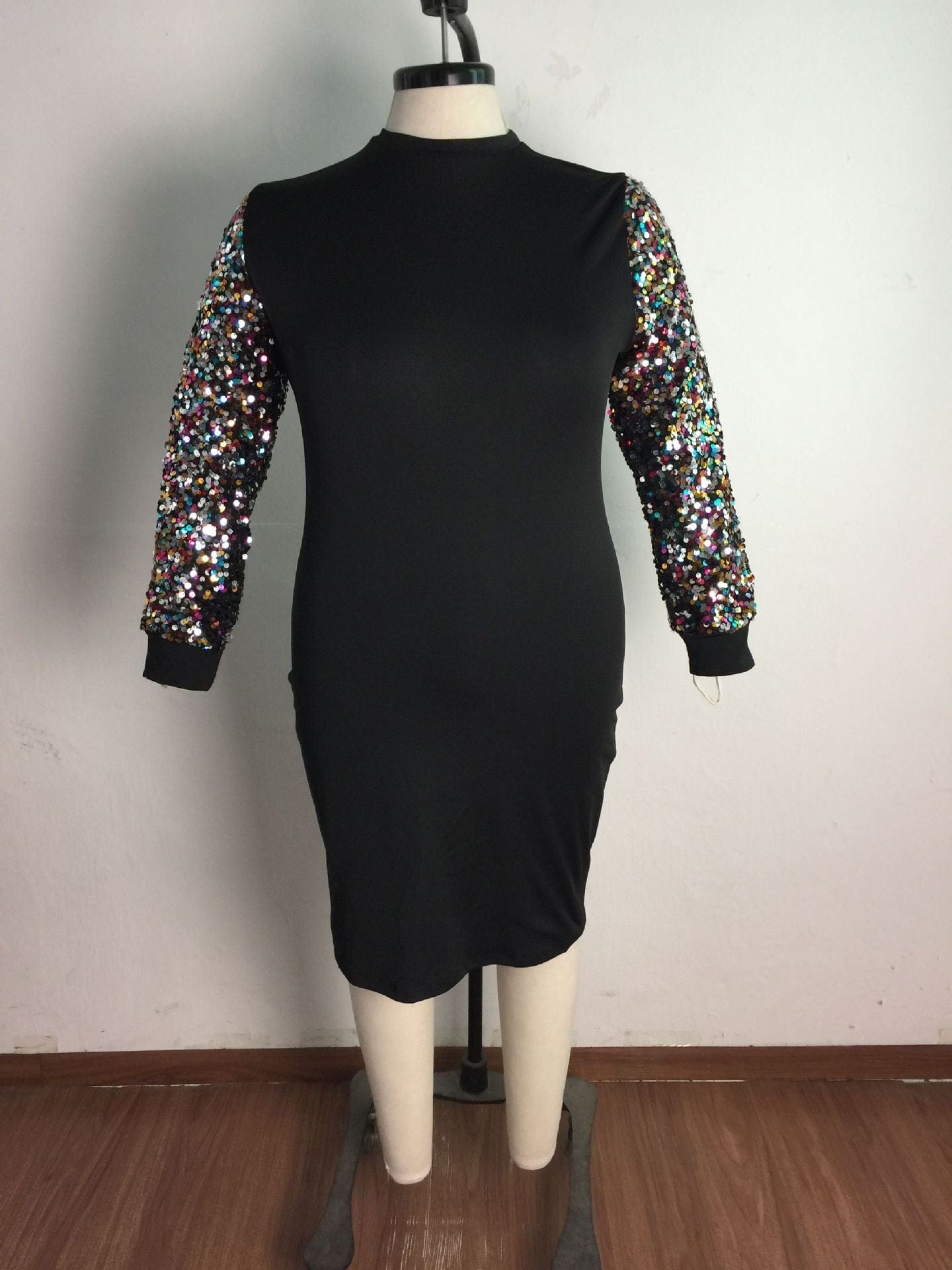 XL to 5XL New sexy black sequin bubble sleeve fat woman dress