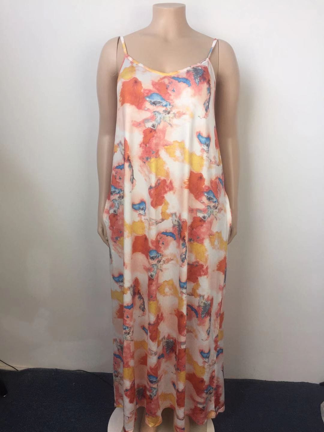 XL to 5XL Summer New Hot Sale Seaside Vacation Loose Casual Print V-Neck Sling Plus Size Dress
