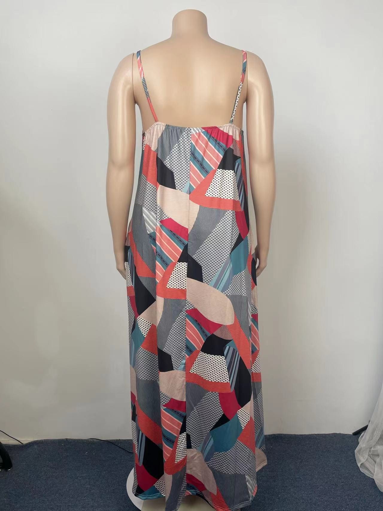 XL to 5XL Summer New Hot Sale Seaside Vacation Loose Casual Print V-Neck Sling Plus Size Dress