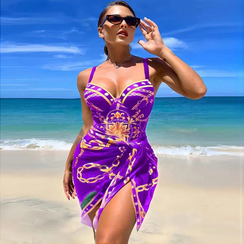 XL / Violet Summer Surfing Swimwear 2024 Designer Printing Halter High Waist Swimsuit Cover Ups Bathing Suits For Women