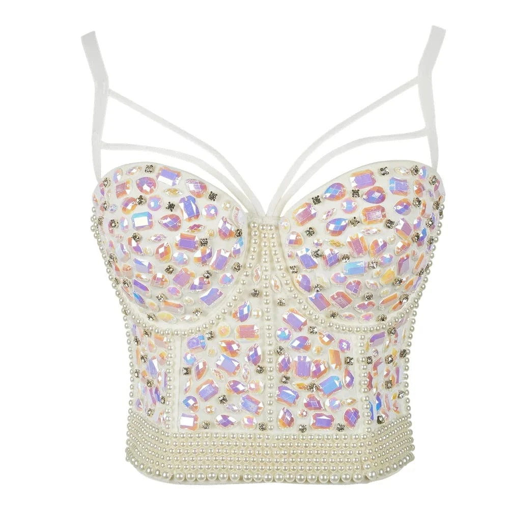 XL / White 2023 New Fashion plus size women corset top Acrylic beaded Decoration corset for women
