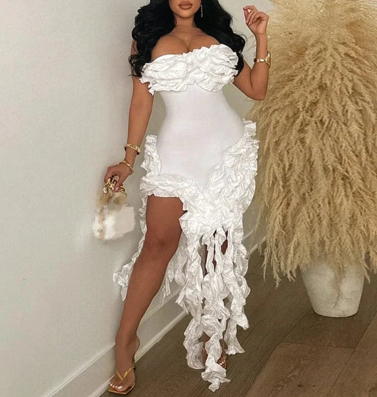 XL / White 2024 Women Sexy Tassels Evening Dress Club Party Prom Irregular Strapless Gown Spring Summer Fashion Bodycon Tube Dress