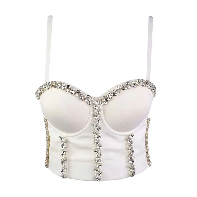 XL / White Customized hot selling sexy bright  acrylic diamond women Vest corset bustier top