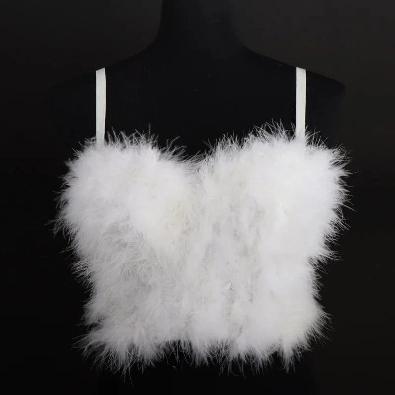 XL / White Customized Wholesale hot sale cute feather underwear white black pink fluff women's bra