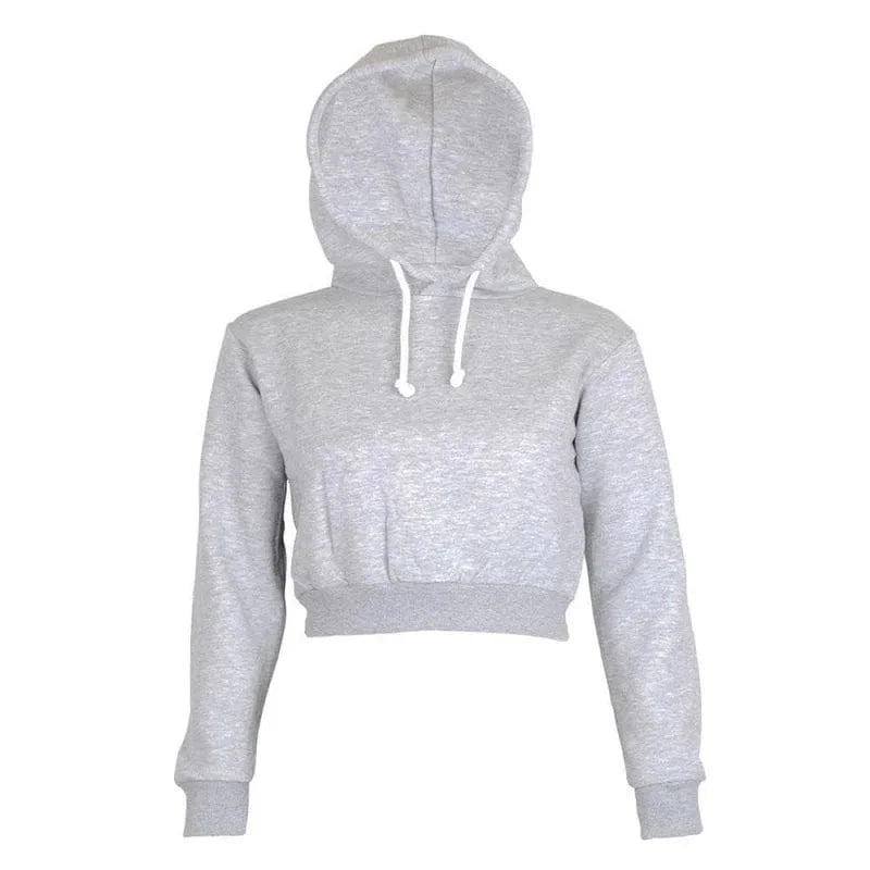 XL / white grey YSMARKETAutumn Womens Solid Crop Hoodie Long Sleeve Jumper Hooded Pullover Coat Casual Sweatshirt Top Sudaderas Mujer