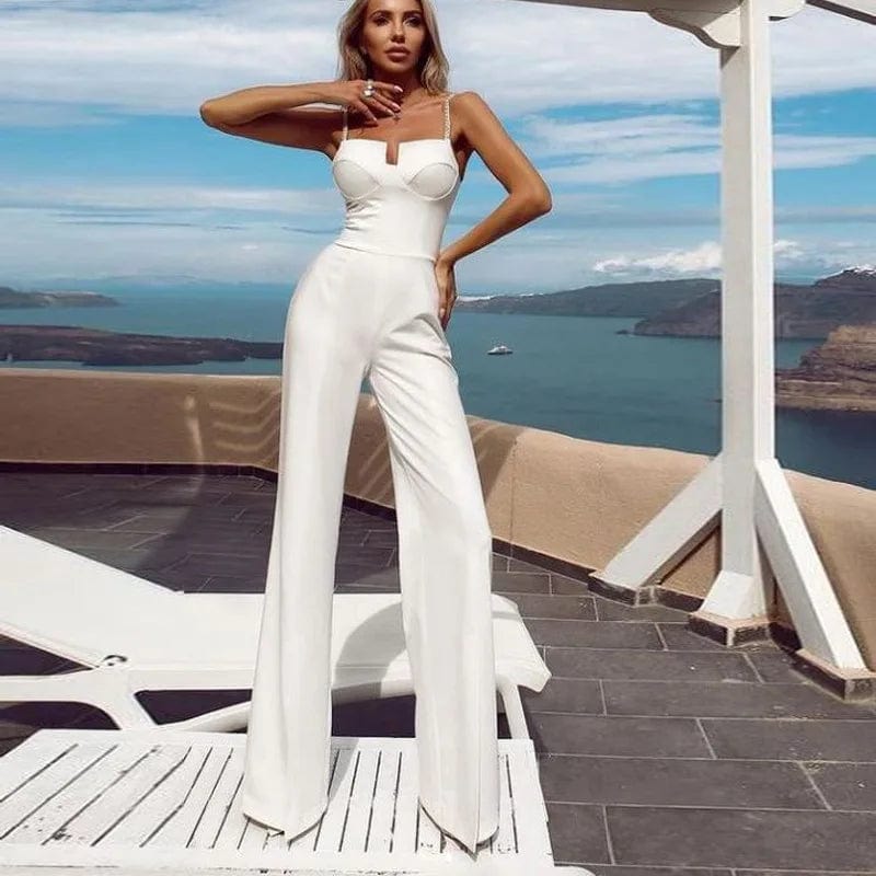 XL / White New Ladies Sleeveless Sling Jumpsuit Solid Color Slim Casual Pant  Dress  High Waist Printed White romper formal special bodycon