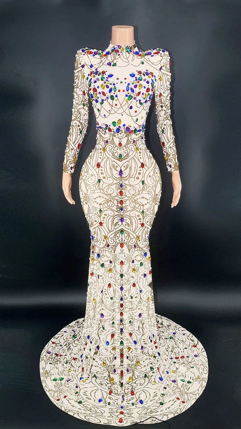 XL / White NOVANCE 2024 trending high neck sparkling red fishtail formal evening dress colorful stones sexy woman clothes elegant for night