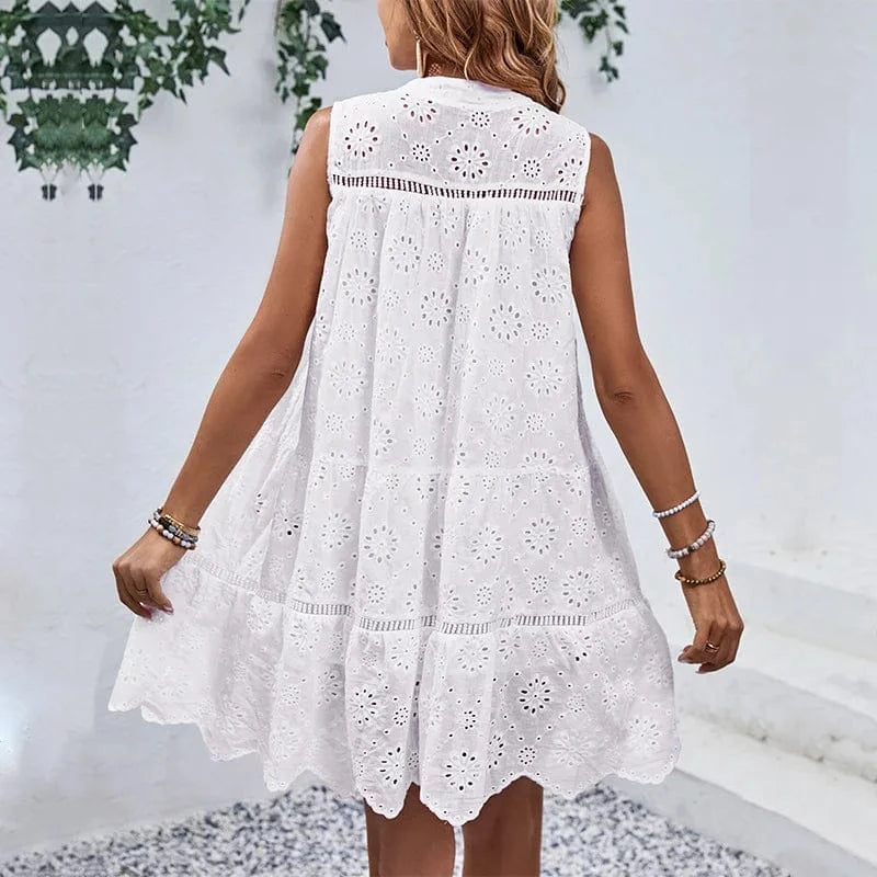 XL / White S8599 Normal Elegant Sleeveless Solid Color Party Dresses