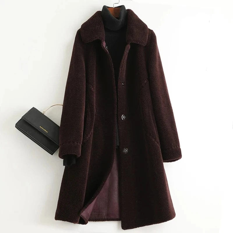 XL / WINE A50052 Pudi women real wool fur coat jacket trench winter warm female sheep shearing over size parkar coats
