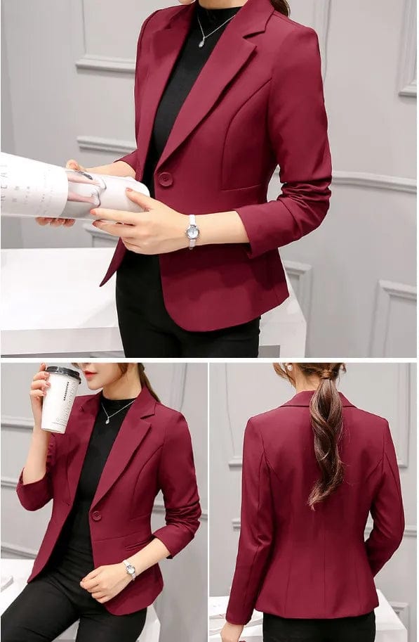 XL / wine red 297RX New Long-sleeved Slim Women Blazers And Jackets Small Women Suit Korean Version (pink/Blue/green/blue) Ladies Blazer