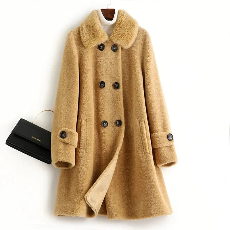 XL / Yellow A50042 Pudi women real wool fur coat jacket trench winter warm female sheep shearing over size parkar coats