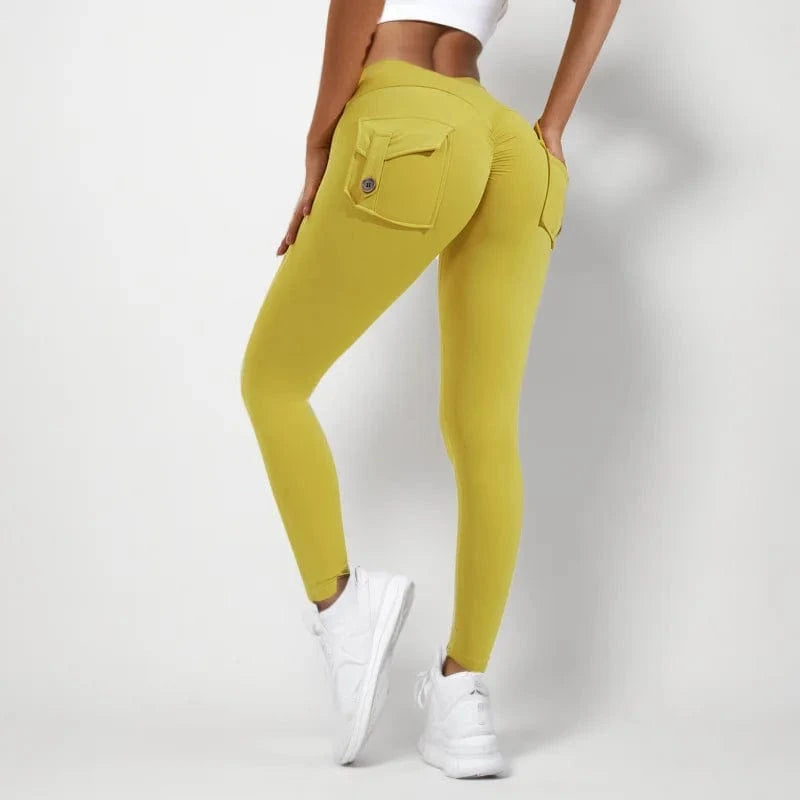 XL / Yellow D1205MX15 Brand New Product Colorful Gym Tight Fitness High Waist Stretch Pocket Yoga Leggings Pants Sehe Fashion