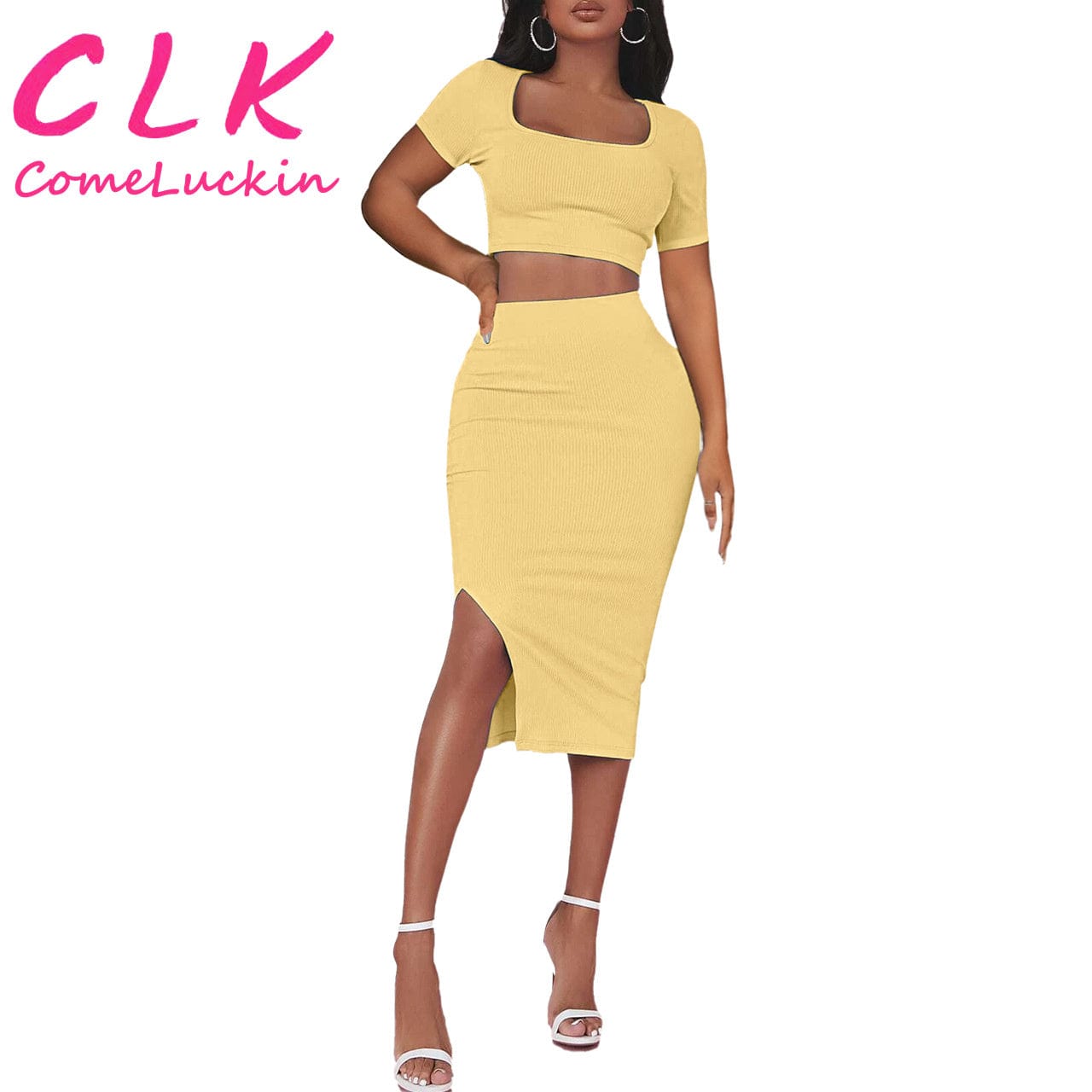 XL / Yellow OEM clothing bulk clothes casual crop top women's sets, clothing suppliers womens sexy two piece set women clothing