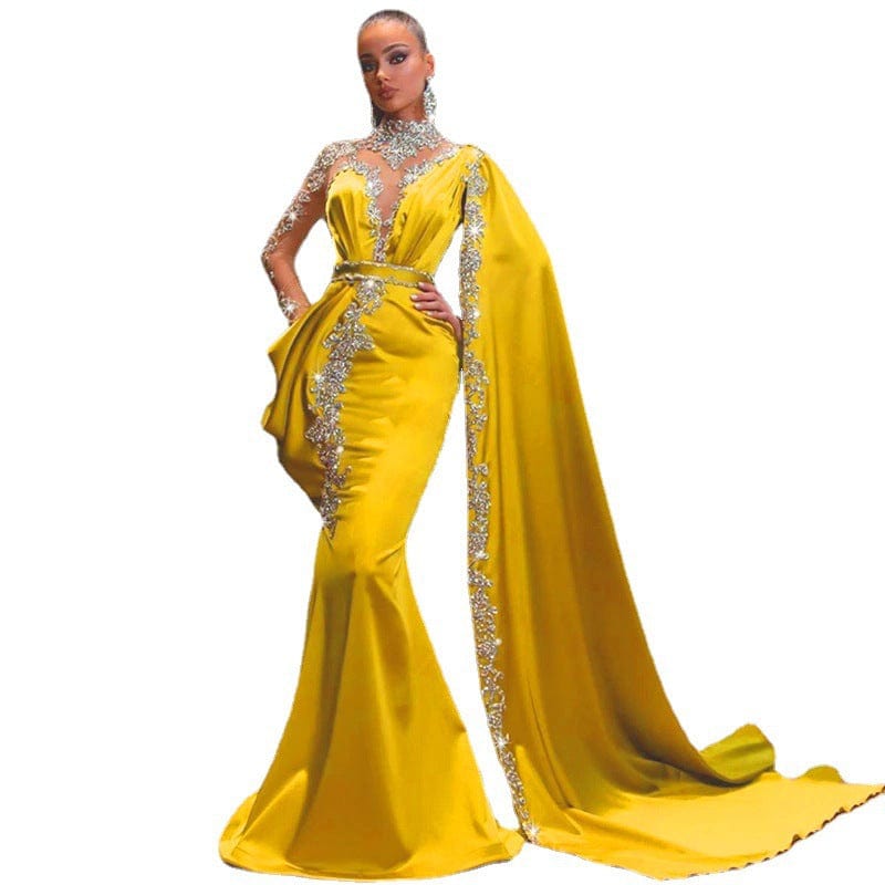 xl / Yellow Wholesale Women Evening Dress Yellow Sprinkled Gold Sequin Dress Long  Women Elegant Prom Dress