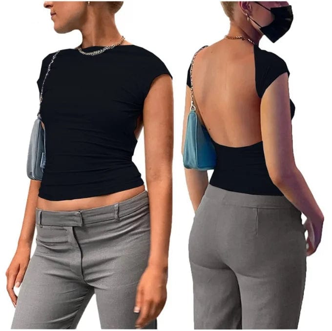 XS / 01 OEM Factory Hot Selling Backless Multi-color Solid Short Sexy T-shirt