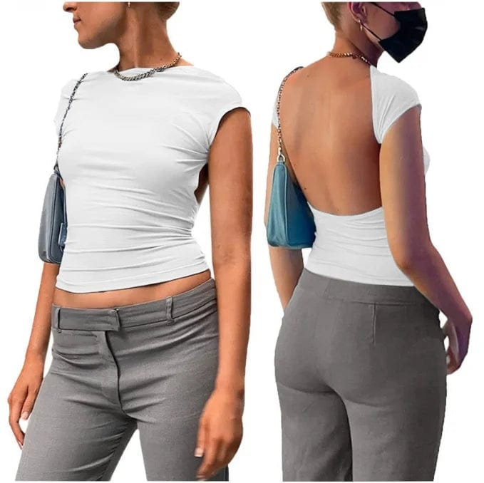 XS / 05 OEM Factory Hot Selling Backless Multi-color Solid Short Sexy T-shirt