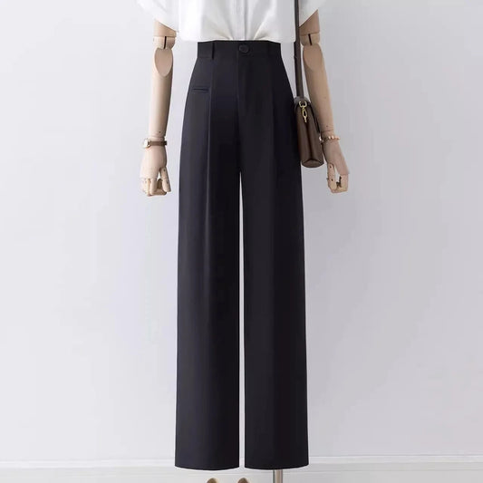 XS-2XL Floor mop wide leg pants High waisted draped small straight leg casual suit pants