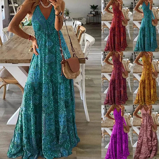 XS-3XL Women's Sexy Strap Dress Bohemian printed dress