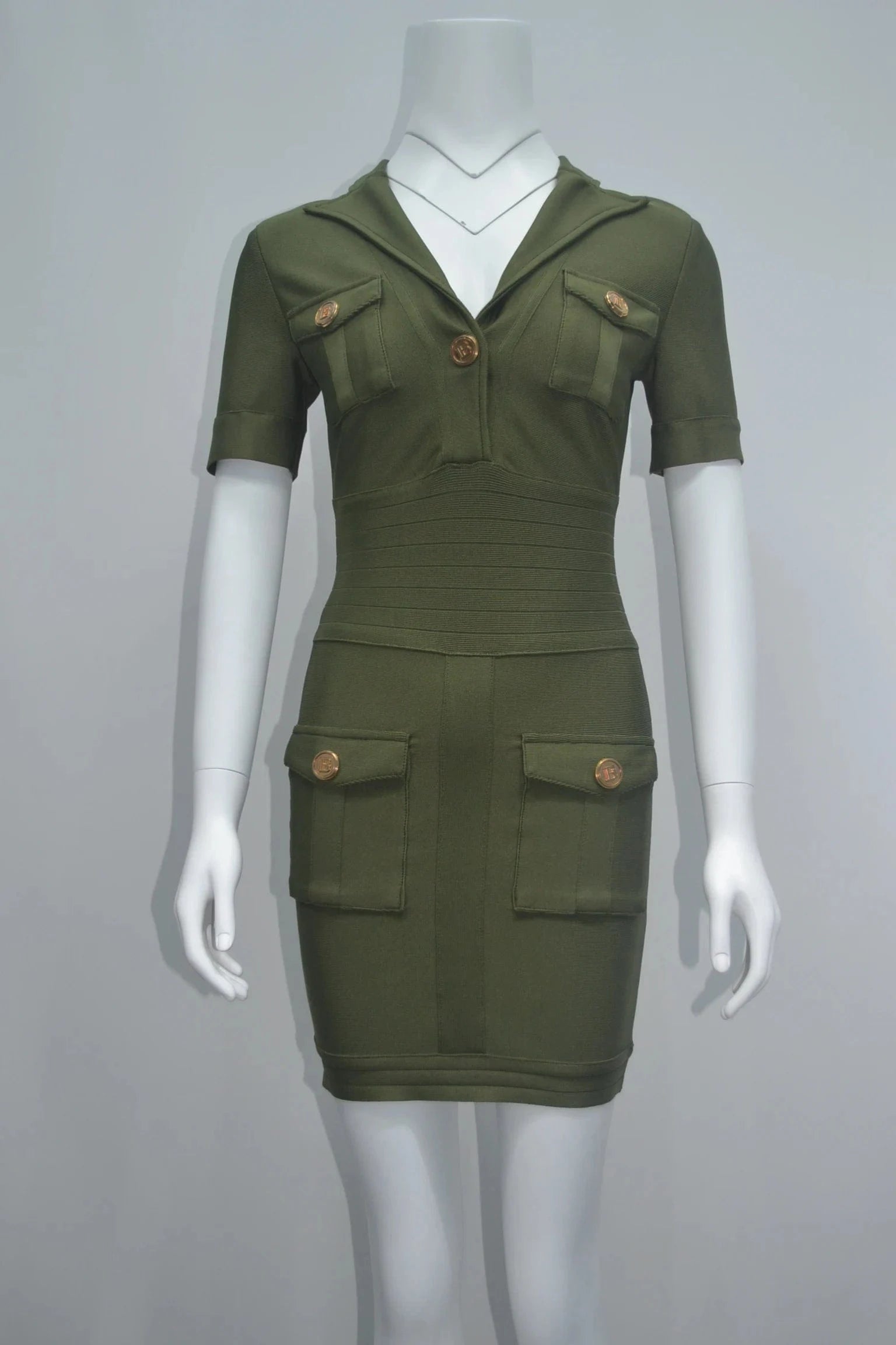 XS / Army Green D8890 Ladies casual short sleeve v neck bodycon bandage dress
