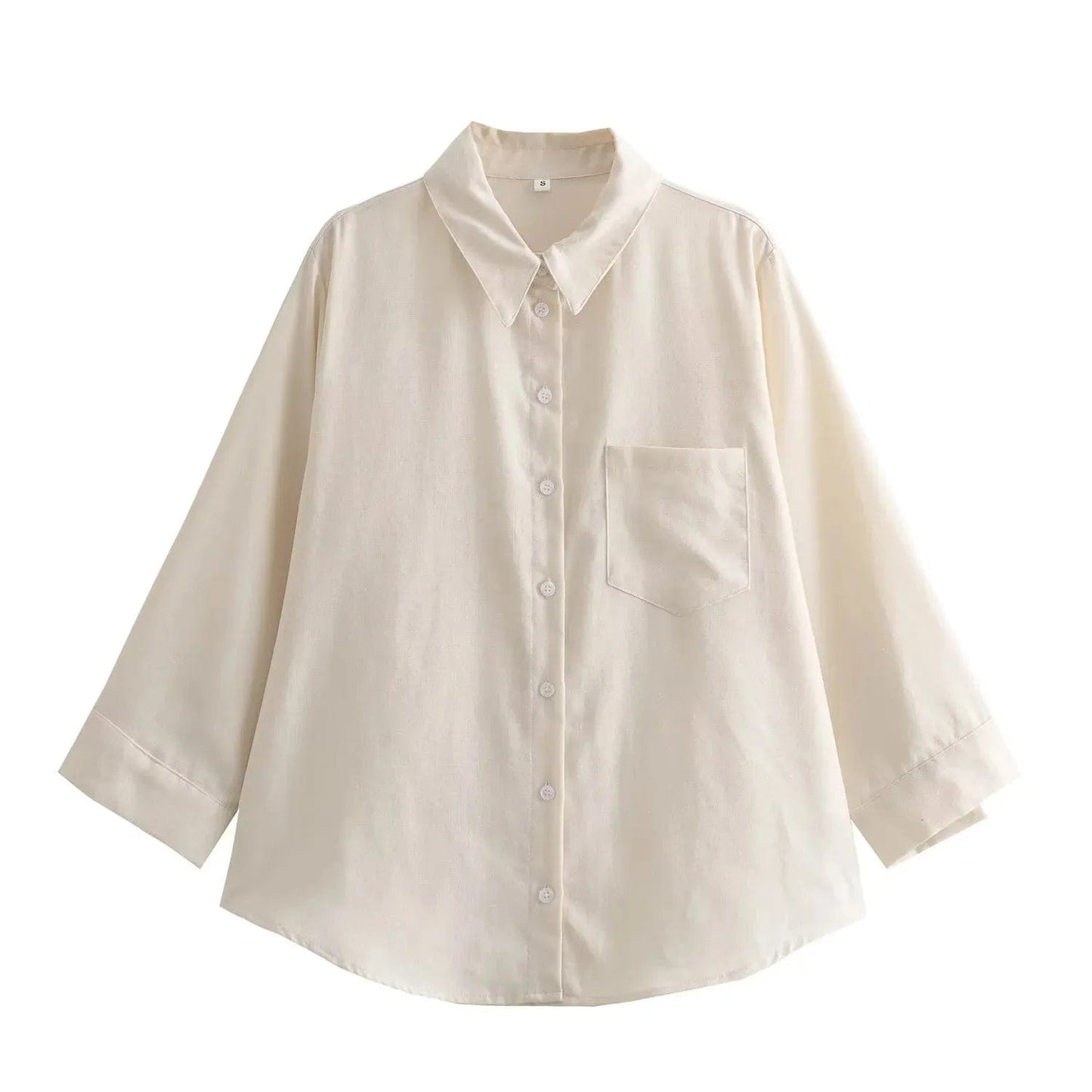 XS / beige shirt New Pocket Decoration Long sleeved Linen Shirt Thin Mid Waist Pants Set for Women