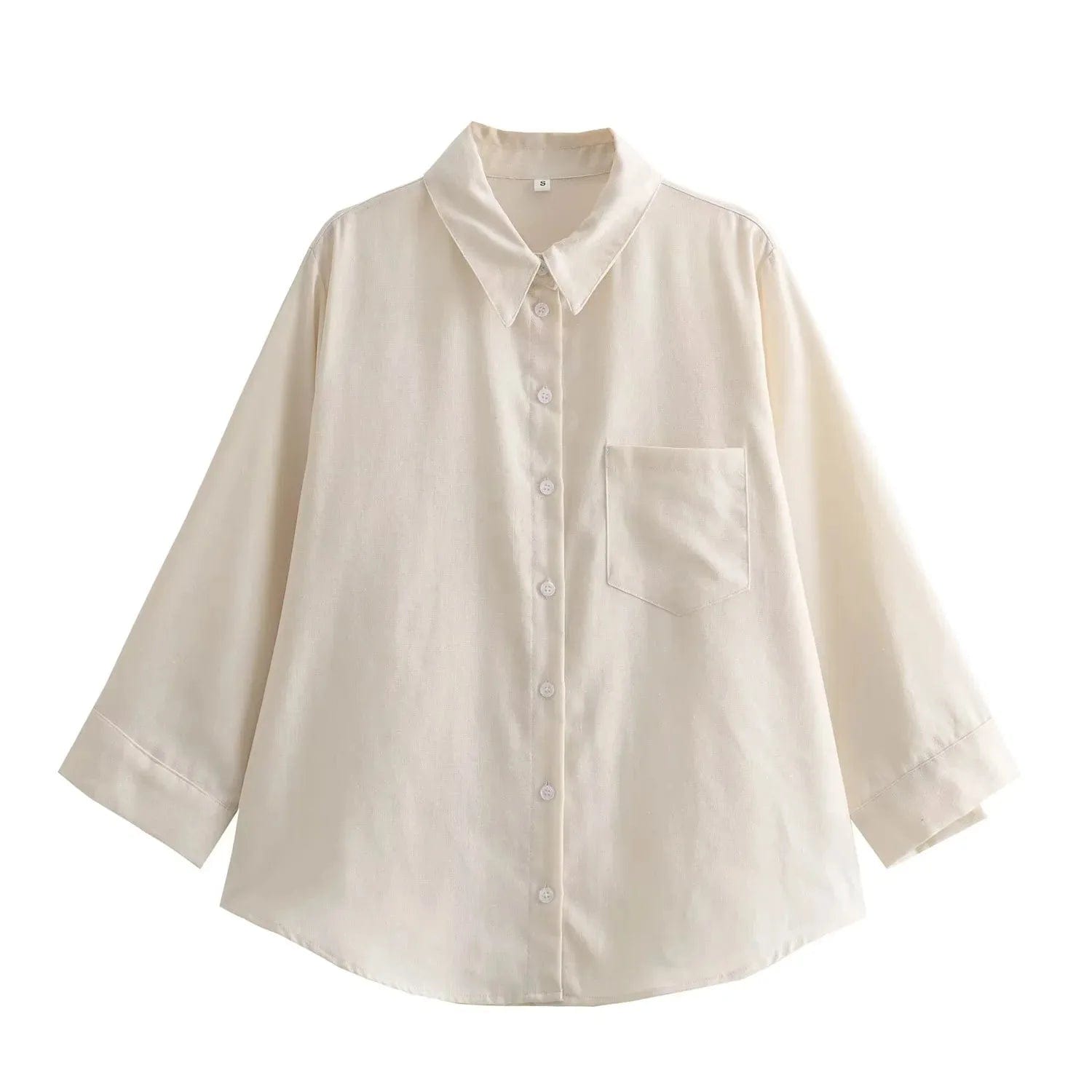 XS / beige shirt New Pocket Decoration Long sleeved Linen Shirt Thin Mid Waist Pants Set for Women