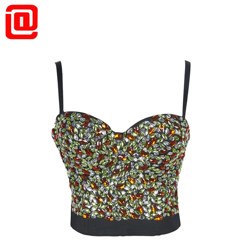 XS / Black green yellow New Wholesale fashion Design Ladies corset top Rhinestone decorates sling corset top for women