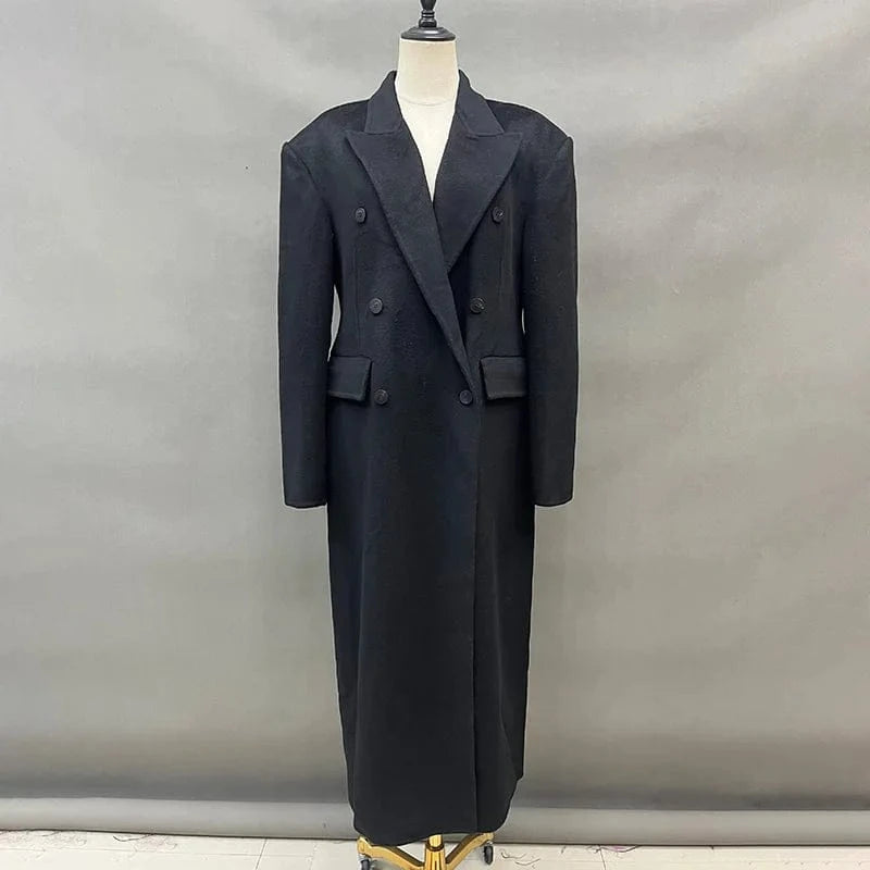 XS / Black High Quality Turn Down Collar Elegant Wool Coats Women Luxury Double Sided Cashmere Coat