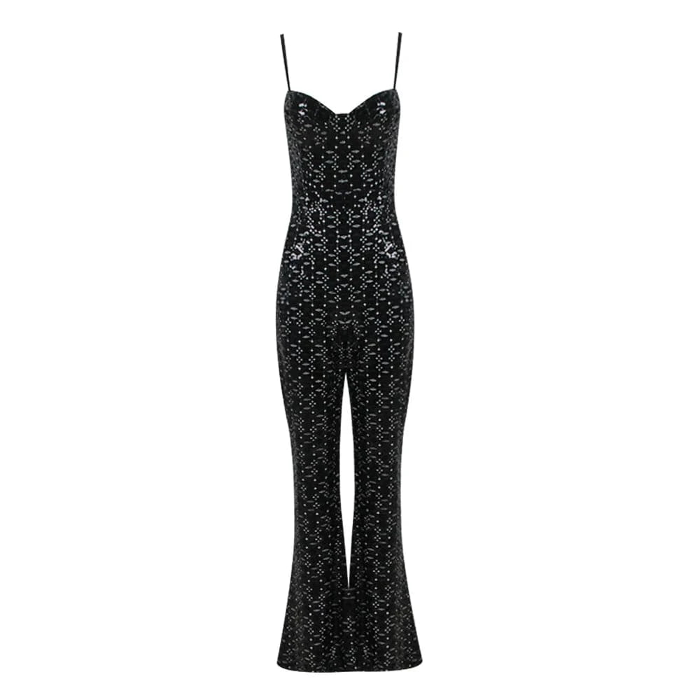 XS / Black New Fashion Women's Bodycon Sequined Backless Strap Sleeveless Strap Jumpsuit
