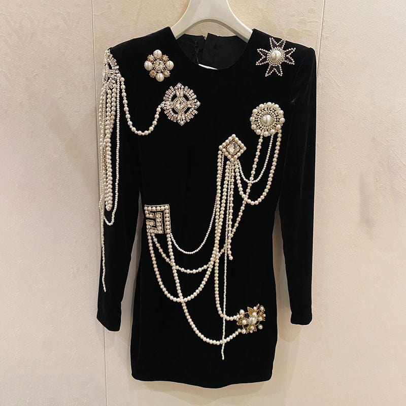 XS / Black New Vintage Gold Velvet Dress Premium Sexy Long Sleeve Party Party Cocktail Dress