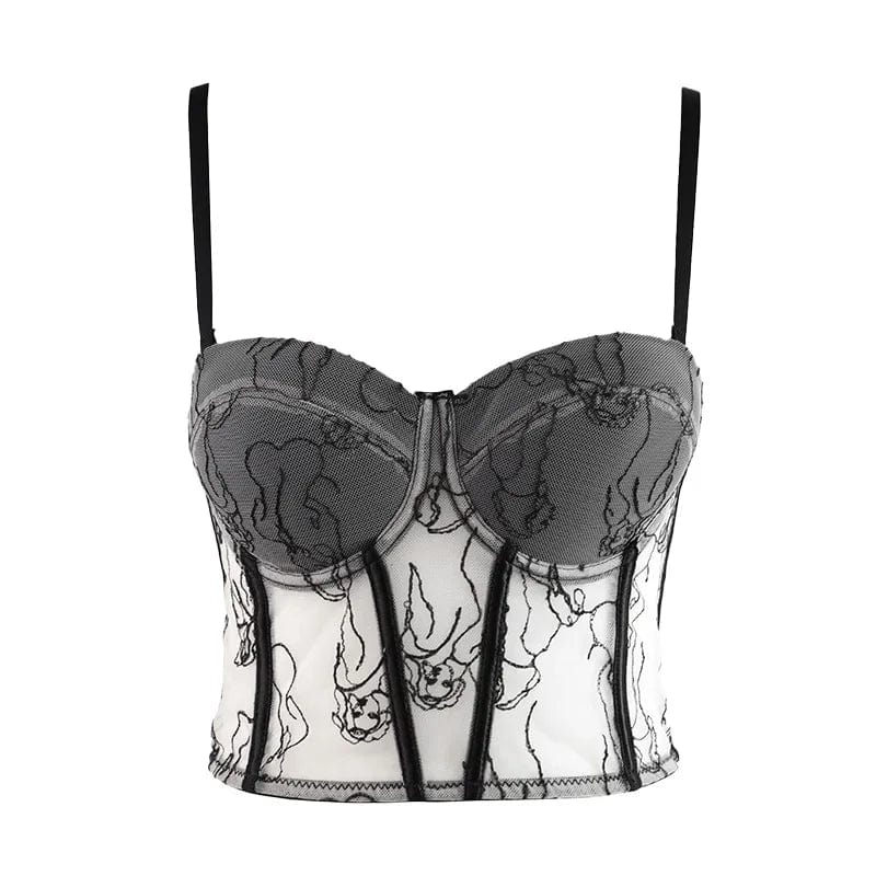 XS / Black Newest Designer Fashion Women Embroidered Underwire Bust Corset Bustier Top For Lady