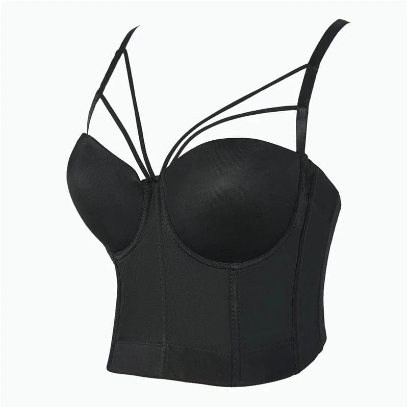 XS / Black Wholesale Fashion Commuter Girl Crop Top With Straps Back Buckles Pure Corset Top Bustiers