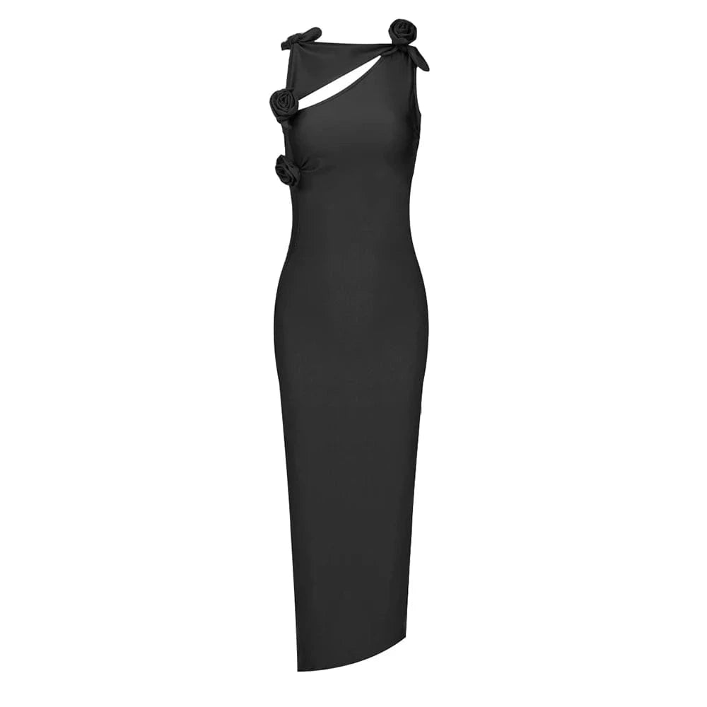 XS / Black Women's Black Sexy Elegant sleeveless slim Long Formal Bandage Evening Dresses