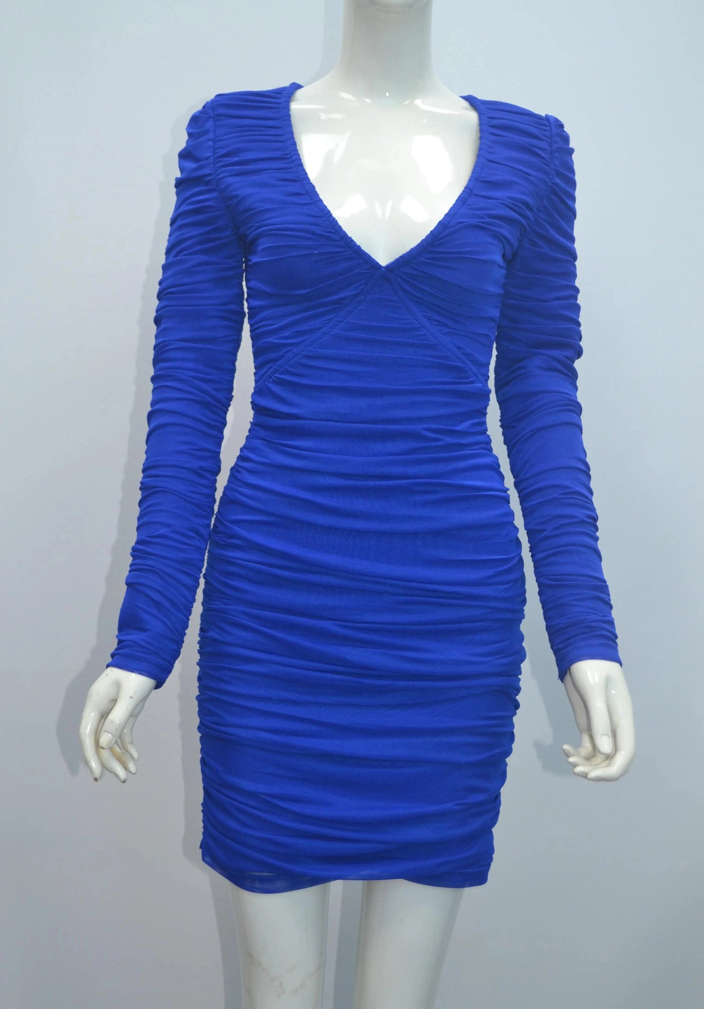 XS / Blue High Quality Ladies Long Sleeve Sexy V Neck Slim Bandage Dress Mini