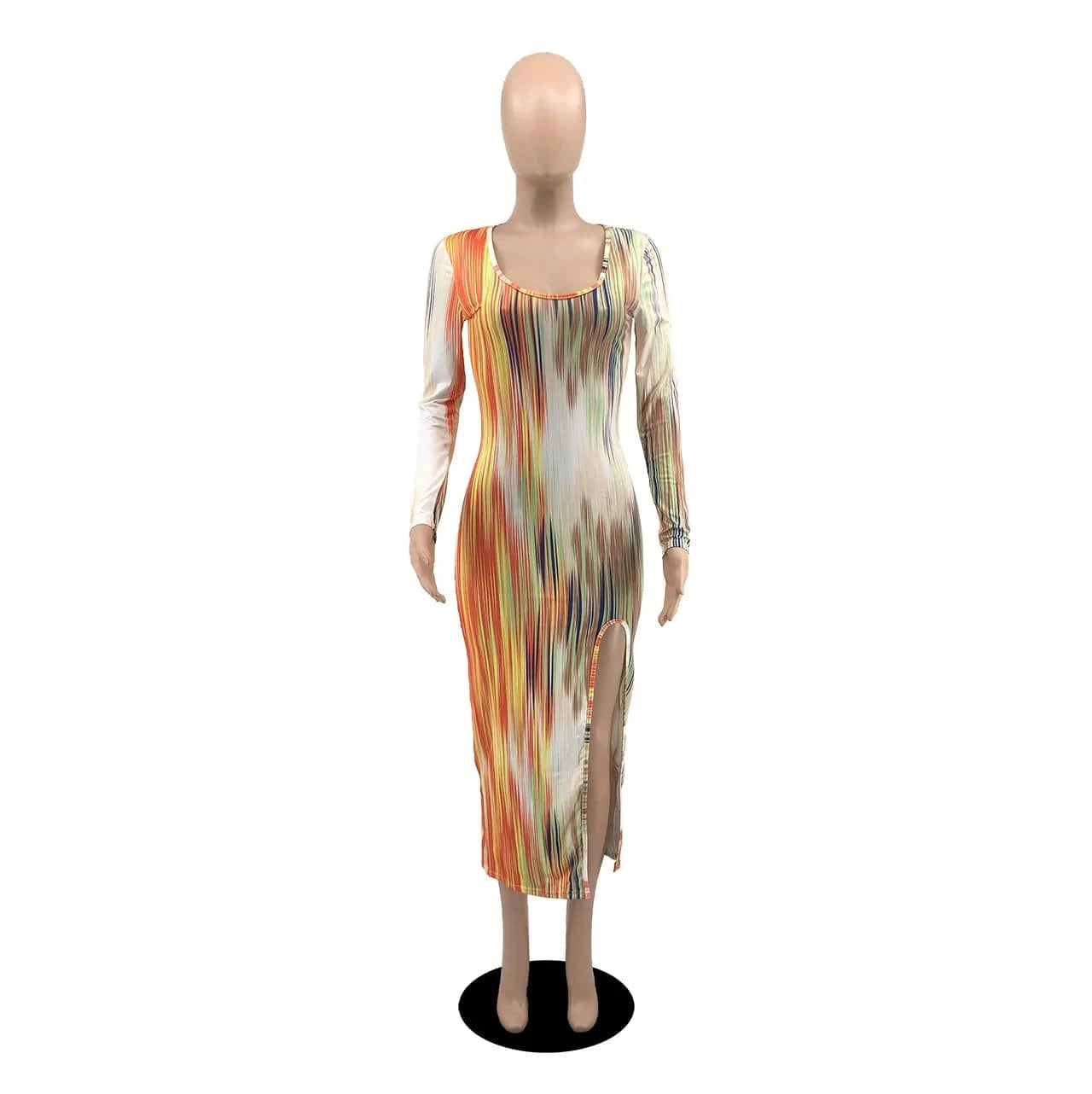 XS clothing Long Sleeve Dress with Slit Stretch Tight Midi Ladies Dresses Casual Women Colorful Bodycon Cheap Woman Dress